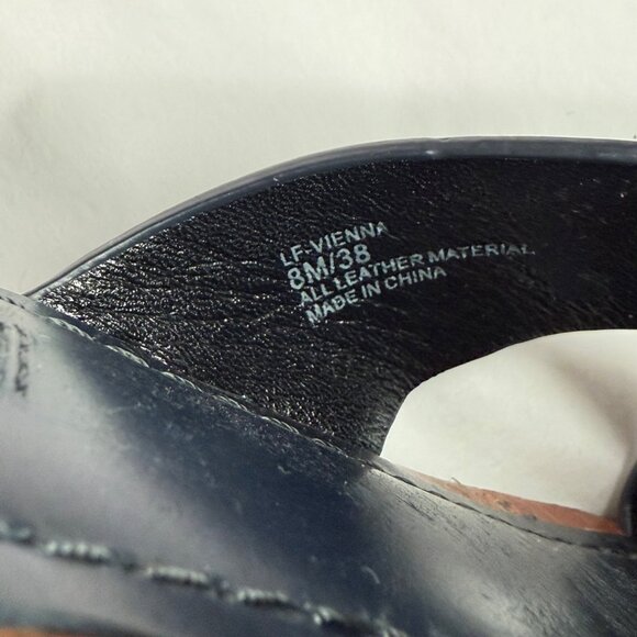 size 8/38 Lafayette 148 Vienna Womens Navy Leather Cross-Strap Slide Sandals - Picture 8 of 9